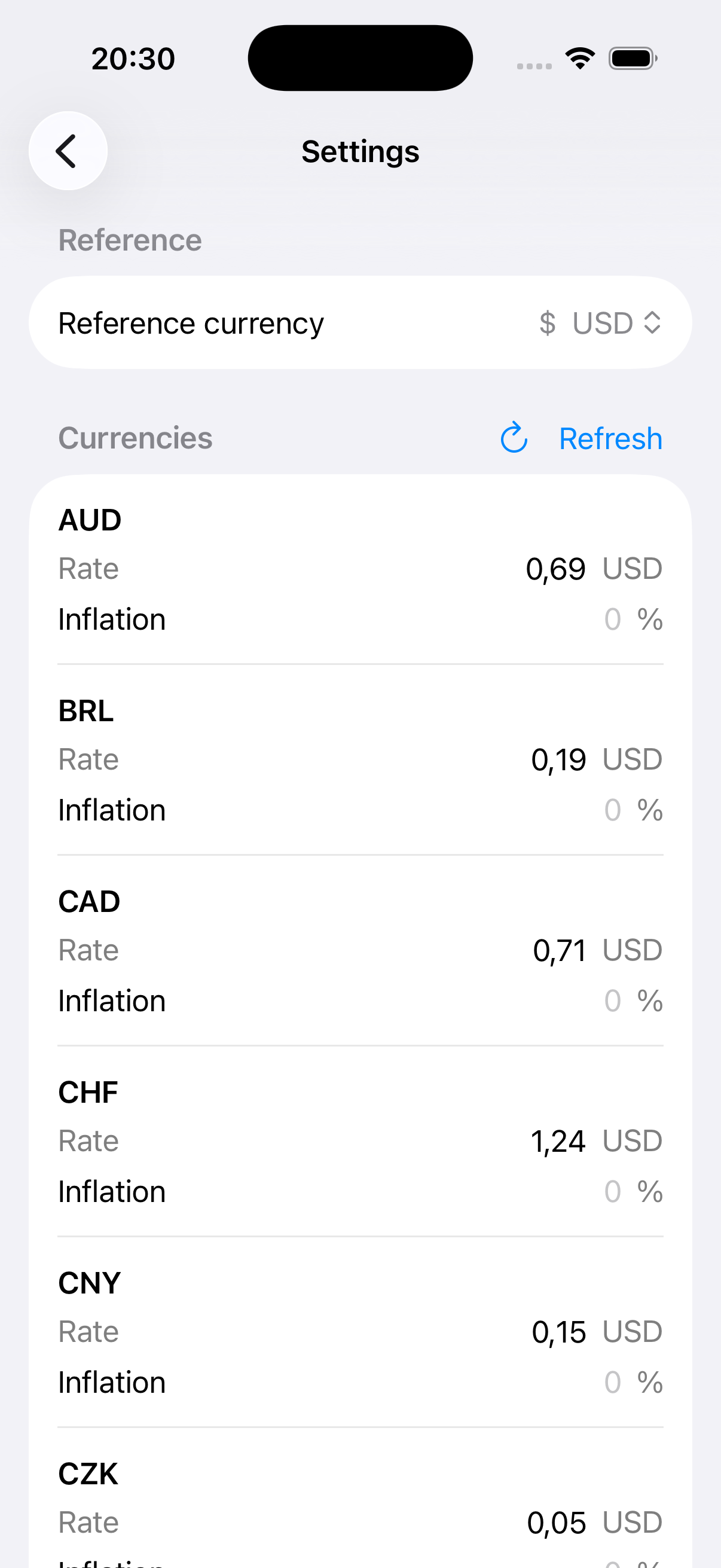 Multi-currency settings