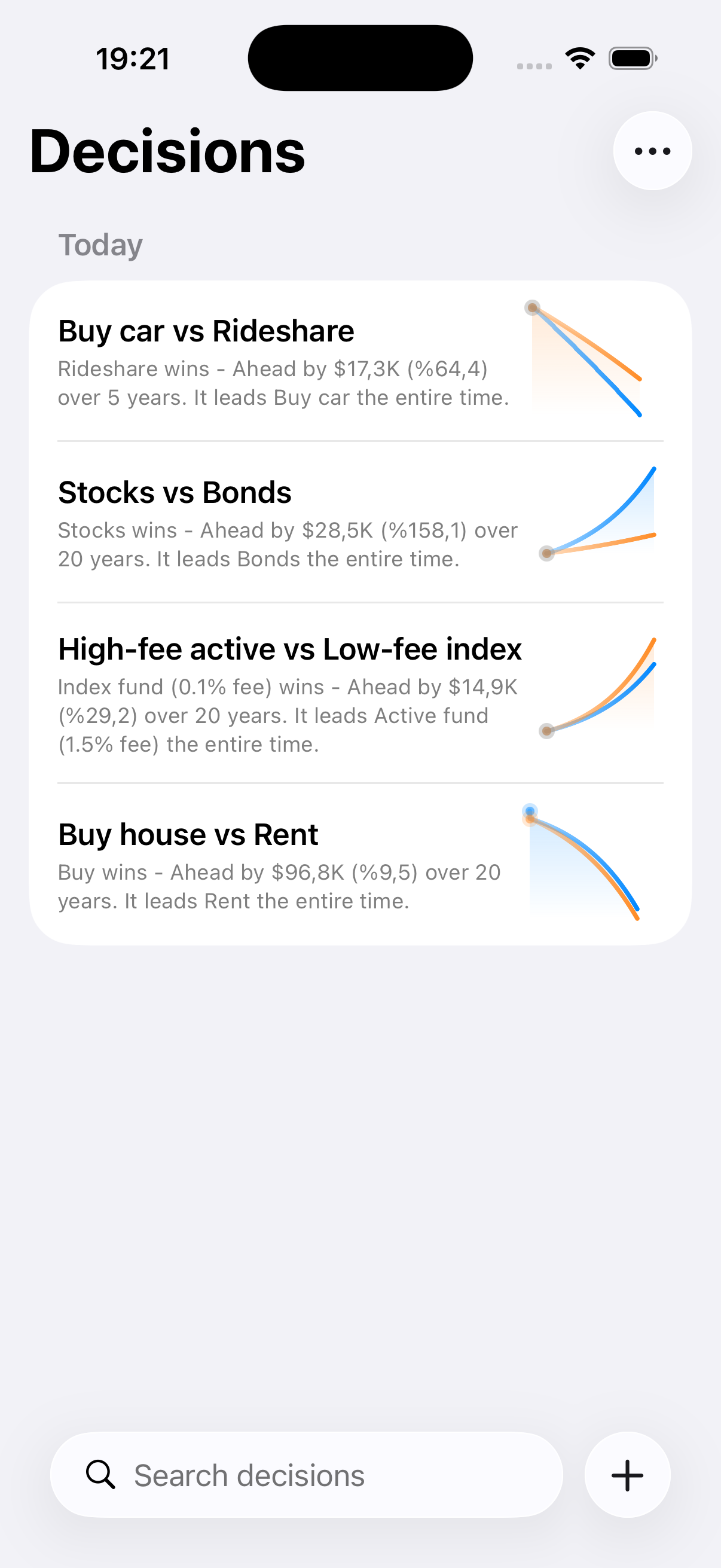 Decisions list screen