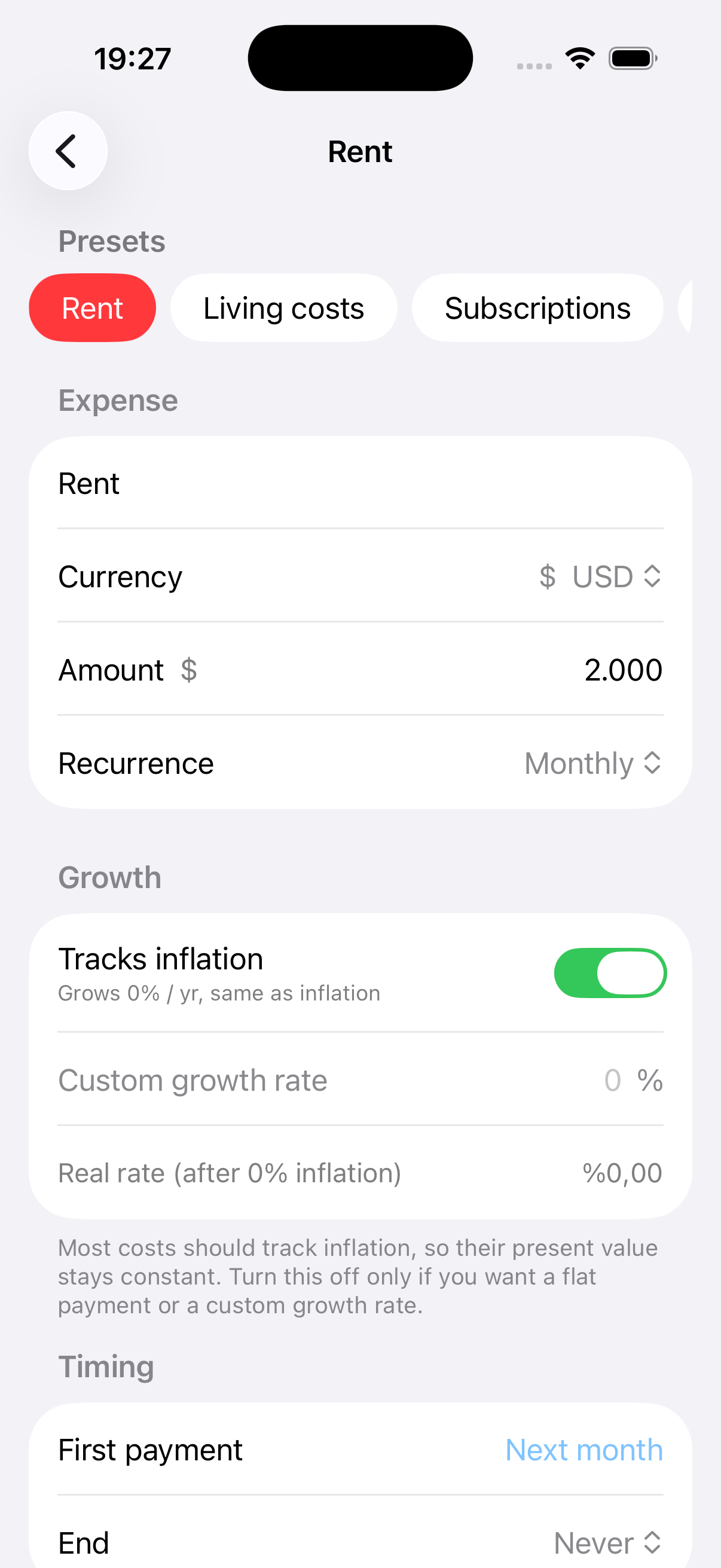 Line-item editor with presets